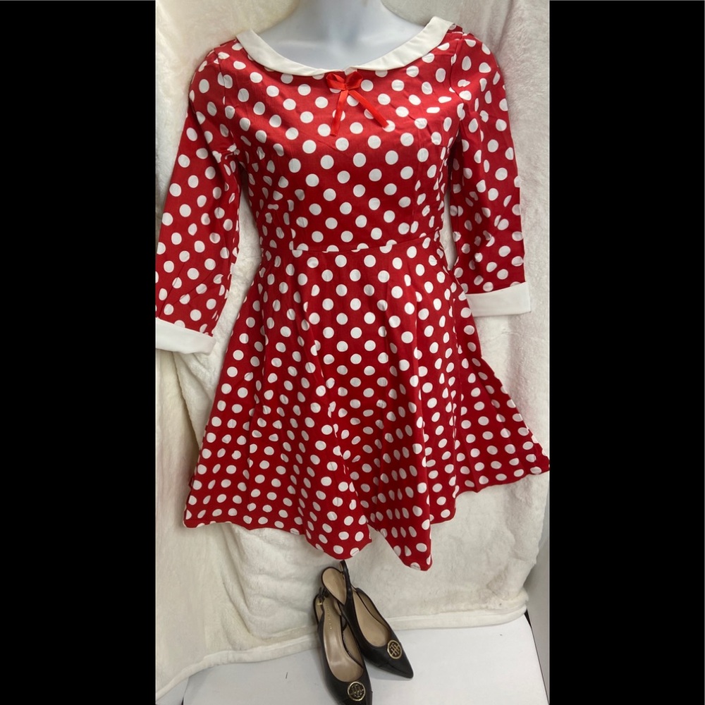 Red & White pocket dot VINTAGE STYLE DRESS